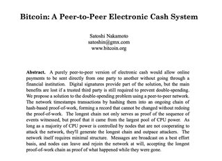 <p>Published by Satoshi Nakamoto on Fri 6:10pm 2008 10-31 UTC Oct 31 2008 to the <a href="http://www.metzdowd.com/pipermail/cryptography/2008-October/014810.html" target="_blank">metzdowd.com cryptography mailinglist.</a></p>
<p>
<p>The paper is available at:<br /><a href="http://www.bitcoin.org/bitcoin.pdf" target="_blank">http://www.bitcoin.org/bitcoin.pdf</a></p>