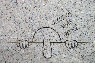 <p>Engraving of Kilroy on the National World War II Memorial in Washington, D.C.</p>
<p>According to one story, German intelligence found the phrase on captured American equipment. This led Adolf Hitler to believe that Kilroy could be the name or codename of a high-level Allied spy. At the time of the Potsdam Conference in 1945, it was rumored that Stalin found "Kilroy was here" written in the VIP bathroom, prompting him to ask his aides who Kilroy was.</p>
<p>Source: <a href="https://en.wikipedia.org/wiki/Kilroy_was_here" target="_blank">wikipedia.org</a></p>