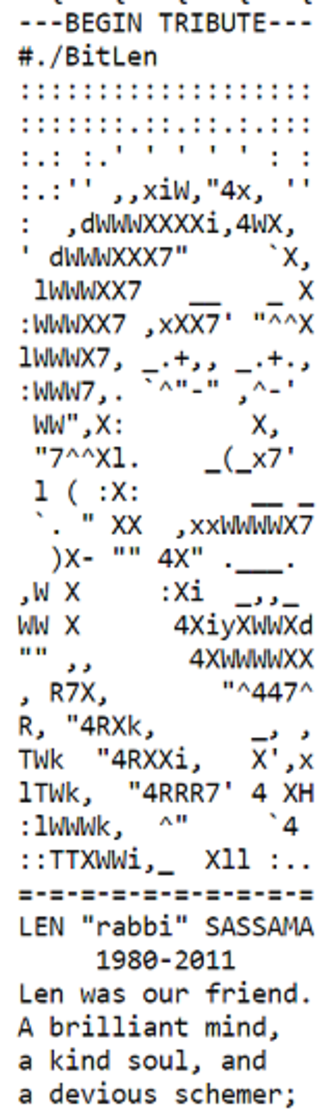 <p>Block <a href="https://www.blockchain.com/btc/block/138725" target="_blank">138725</a></p>
<p>Timestamp 2011-07-30 05:07</p>
<p>Source: <a href="https://evanhatch.medium.com/len-sassaman-and-satoshi-e483c85c2b10" target="_blank">evanhatch</a></p>